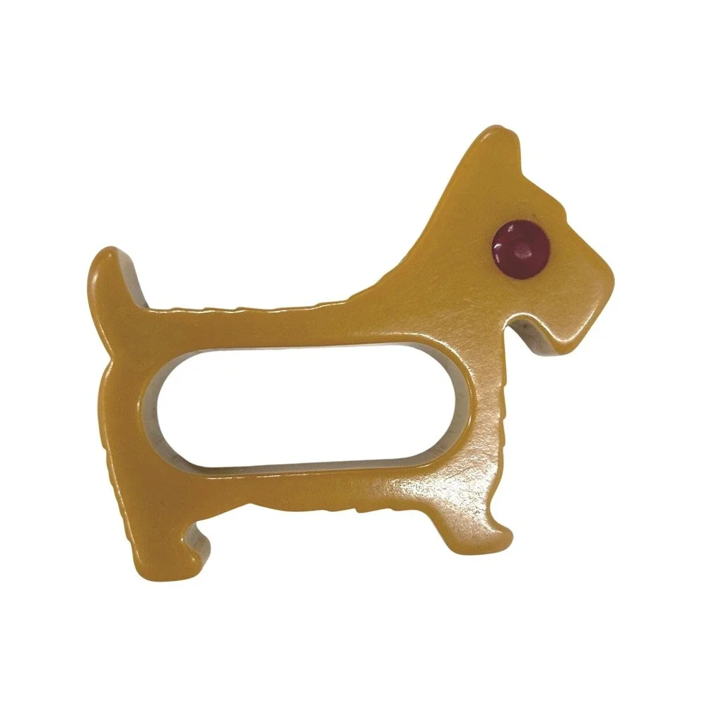 Bakelite Catalin Scottie Dog Napkin Ring Butterscotch Red Eye Art Deco Vintage